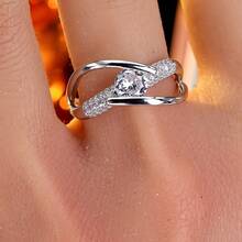 1pc Minimalist Line Geometric Cross Design Cubic Zirconia Women's Ring - Multicolor - View 5