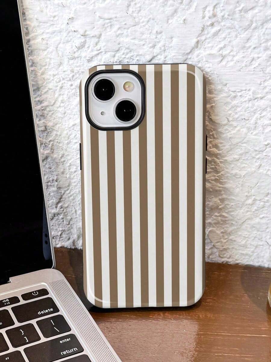 1 Piece Of Simple Artistic Style Colorful Striped Pattern Glossy Two-In-One Protective Case, Full-Cover Hard Phone Case, Compatible With Samsung/Compatible With 11/12/IPhone13/14/15/IPhone16/IPhone17 Pro Max - 白色10 - 查看 1