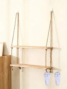 Bohemian Style Rope Hanging Plant Shelf - Wall-Mounted Rope Frame, Suitable For Plants, Artificial Wood Shelf, Space-Saving Decor For Living Room, Bedroom, Balcony - Easy Installation And Minimalist Aesthetic - Multicolor - View 14