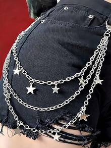 龐克風時尚腰鍊 防纏繞設計 簡約雙層金屬鏈條 男女通用 嘻哈星墜飾鏈條腰帶 街頭穿搭 開學季 婚禮 日常 派對 禮物 舞者必備配件 - 多色 - 查看 9