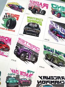 14 piezas Pegatinas de tatuajes temporales de coches de carreras de dibujos animados, resistentes al agua y de larga duración, tatuajes para fiestas festivas - Multicolor - Ver 4