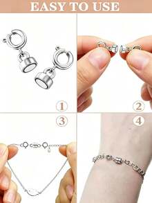 1/2/3pcs Double Magnetic Necklace Clasp Gold & Silver Plated Jewelry Converter Necklace Extender DIY Accessories - Multicolor - View 6