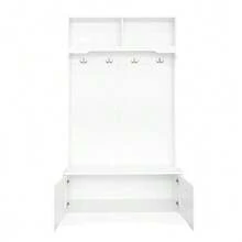 White Entryway Cabinet With Storage Under The Seat And 4 Hooks - 白色 - 查看 5