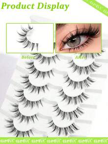 7 Pairs Natural Full Volume False Eyelashes, Transparent Stem, Fluffy & Delicate, Suitable For Daily Wear Manga Eyelashes, Travel Essential - Black - View 3