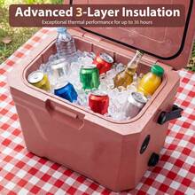21/37 QT Insulated Portable Cooler, Hard Shell Ice Chest With 2 Cup Holders Blue/Gray/Pink/Tan - Pink - View 9