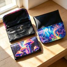 1PC Dark Dream Mushroom Storage Bag, PU Leather With Compartments, Portable, 5 Color Options, Neon Glowing Mushroom, Multi-Slot With Zipper, Portable Smoking Accessories Organizer - 1PC - View 4