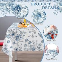 4-Piece/1-Piece Blue Floral Plastic Rectangular Tablecloth, Disposable Blue Floral Party Tablecloth Suitable For Weddings, Buffets, Proposal Parties, Birthday Parties 54*104 Inches - Blue - View 3