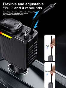 W&O Pengisi Daya Mobil Cepat dengan Diffuser Pewangi, 2 Kabel Pengisi Daya yang Dapat Ditarik, Port USB dan Type-C, Pengisi Daya Mobil Multifungsi 4-in-1 dengan Lampu Musik RGB, Kompatibel dengan iPhone 17/16/15/14/13, Ponsel dan Tablet Android, Termasuk Bantalan Pewangi Pengganti - A - View 4