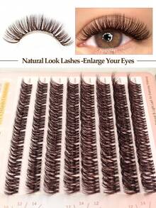 Asiteo 64pcs/D Curl Brown Cluster False Eyelashes, Natural Fluffy Soft Lightweight 3D Faux Mink Single Cluster Lashes, Suitable For Daily Makeup DIY, Music Festivals, Gifts - D - View 5