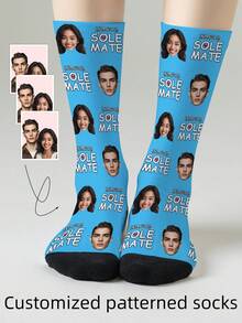 1 Pair Customizable Men's Mid-Calf Socks With Personalized Face Pattern, Print Any Face On Socks, Personalized Photo Socks, Fun Custom Image Mid-Calf Socks, Suitable For Valentine's Day, Birthday, Gift, Halloween And Other Occasions, Personalized Customization - Multicolor - View 11