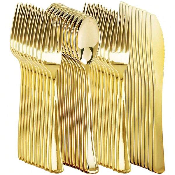 Ensemble de couverts de luxe en miroir doré, couteau, fourchette et cuillère à manche long épais antidérapant, fourchette à steak occidentale, cuillère à soupe, vaisselle durable pour la maison, le camping, les fêtes, le thé de l'après-midi, le dressage, les cadeaux, plusieurs tailles disponibles