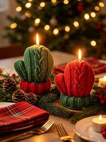 1pc Christmas Knitted Glove Shaped Scented Candle, Christmas Decorations, Desktop Decor, Birthday And Christmas Gift, Party Decoration, Combines Soothing Fragrance And Decorative Function - Multicolor - View 6