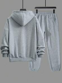 GRDR American Minimalist Basic Gray Loose Hoodie & Jogger Pants Casual Set For Men - Grey - View 8