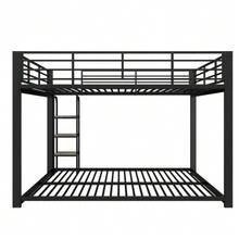 140*200CM Metal Loft Bed / Bunk Bed With Wooden Staircase Storage, Stable Double Bed In Black - Black - View 7