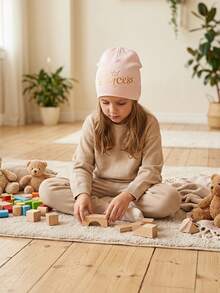 2 Peças Gorro de Algodão Quente com Estampa de Letra de Princesa em Folha para Bebê Menina, Uso Diário em Casa & Ao Ar Livre, Todas as Estações - Multicolorido - Visão 11