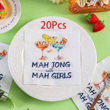20/60/80pcs Mahjong Theme Girl Style Disposable Paper Napkins, 2-Ply Cocktail Glass Print Decorative Napkins, Bachelorette Party Gathering Table Decor, Women's Dining Napkins - Wine Glass Mahjong Paper Napkins - View 10