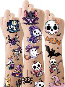 STARTTOOS 6 Lembar 72pcs Stiker Tato Temporer Pola Kombinasi , Hantu, dan Kelelawar, Cocok untuk Anak-anak, DIY, Pesta Ulang Tahun, Hadiah Halloween, Stiker Tato Temporer Tahan Air untuk Lengan dan Tubuh - MultiWarna - View 3