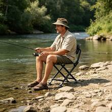 Luminpool Portable Four-Leg Fishing Chair Folding Fish Chair Adjustable Backrest Recliner Iron Camping Chair Stool - Black - View 3