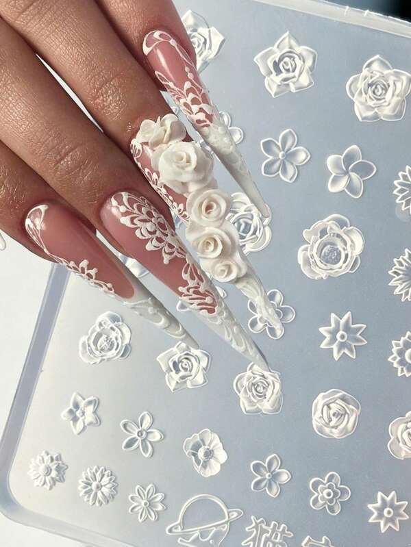 Multi-Size Mini Floral Nail Art Silicone Mold, 3D Camellia Rose Daisy Plum Blossom Five-Petal Flower Embossed Design Mold, Transparent Soft Silicone Resin Casting Mold, UV Gel Nail Art Carving Mold, Crafting Tool