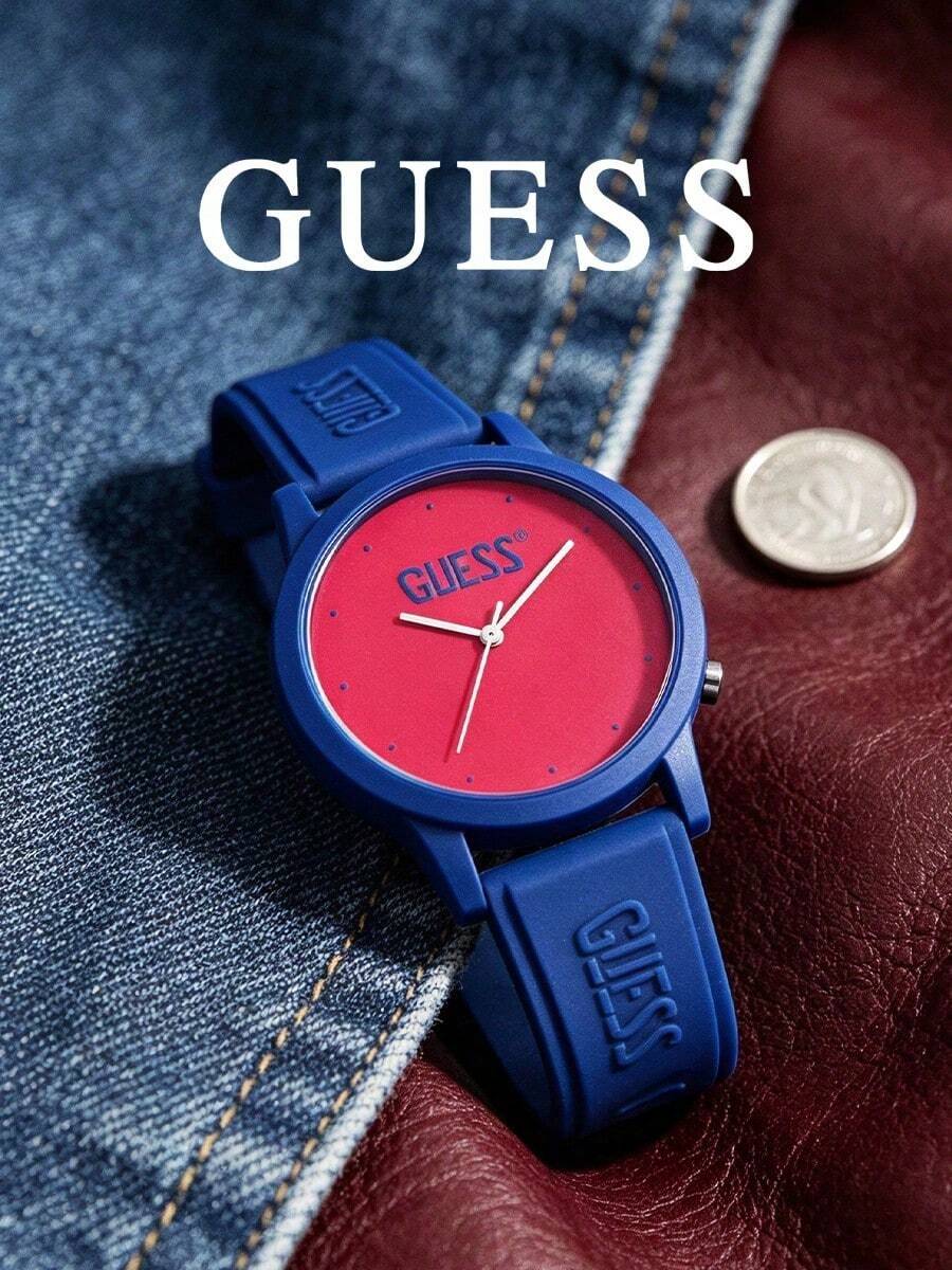 Jam Tangan GUESS Unisex Seri Logo Segitiga dan Tanda Tanya Retro, Dial Logo Timbul, Tali Silikon Multi-Warna, Jam Tangan Quartz Kasual Gaya Jalanan - Hot Pink - View 1