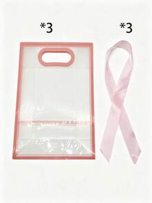 Transparent Gift Bags With Black Trim And Satin Bow; Reusable Transparent PVC Tote Bags For Classroom Rewards, Wedding, Bridal Shower, Birthday Gift Packaging And More. These Gift Bags Can Also Be Used To Wrap Flowers, Perfect For Use In Boutiques (Available In Multiple Colors). - Transparent Gift Bag - View 14