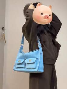 復古辣妹 Y2K 通勤外出日常購物女款單肩托特包 美式復古 Y2K 辣妹斜挎腋下包 小眾設計 Ins 風格 亞文化極簡托特包 - 霧霾藍 - 查看 2