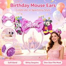 Disney Birthday Limited Edition Glitter Hair Accessory Cartoon Character + Cake Patch Design Travel Check-In Headband - View 2