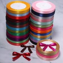 1 Roll 1cm Solid Color Satin Ribbon, Gift Bouquet Packaging Decoration Ribbon, Clothing Bag Hair Accessory Bow DIY Ribbon, Wedding Birthday Christmas Graduation Ceremony Multiple Party Decor Multi-Color Ribbon - 1 cm - View 5