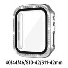 黑色、銀色、玫瑰金、藍色通用保護殼，適用於男女性 40mm 41mm 42mm 44mm 45mm 46mm 49mm，PC 硬質材質，附水鑽直角邊框與螢幕保護貼 2-in-1 防撞防刮防塵，相容 Ultra 3 2 1 系列 10 SE 9 8 7 6 5 4 系列 - 彩色 - 查看 86
