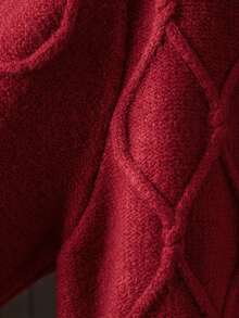1pc Solid Color Knitted Pocket Ribbed Plus Size Women Casual Dress, Autumn/Winter Red Fall - Red - View 6