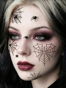 6 Sheets Spider Face Tattoos Spider Web Face Stickers Scary Vampire Temporary Tattoos Goth Makeup Waterproof Witch Tattoo For Festival Prank Party Cosplay Halloween Decorations - Multicolor - View 3