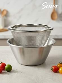 Multifunctional Stainless Steel Colander Bowl Set | Minimalist Ins Style Fine Mesh Strainer And Prep Bowl | Kitchen Fruit Blueberry Drainer Basket, Nut Salad Sauce Serving Bowl - Standard - View 12