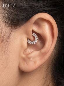 1pc 925 Sterling Silver 16G Double Row Zirconia Inlaid Sunflower Earring – Cartilage Hoop, Helix Hoop, Nose Ring, Septum Ring, Seamless Clicker Earring, Mini Earring, Tragus Hoop, Cartilage Piercing Hoop, Silver Seamless Cartilage Earring, Suitable For Men And Women Daily Wear - Double Row Round Diamond - View 6