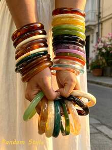 12/8/4pcs Multi-Piece Stackable Fashionable Minimalist Elegant Exquisite Vintage Design Colorful Resin Geometric Asymmetrical Marbled Pattern Shiny Chunky Bangle Bracelet Set, Holiday Vacation Party Date Gift, Daily Commute Wear, Personalized - Multicolor - View 1