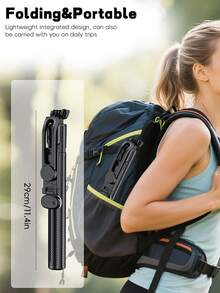 Stainless Steel Foldable Selfie Stick Tripod With Non-Slip Texture, Bluetooth Remote And Fill Light, Adjustable Phone Holder, Black/White/Pink Multi-Color Portable Camera Stand For Outdoor Travel Vlog Shooting - View 7