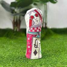 Pelindung Kepala Stik Golf Bordir Berwarna Cerah, Bahan PU, Pola Kartu Remi Berwarna-warni, Aksesori Pelindung Modis, Pelindung Kepala Stik Golf Kreatif, Bordir Berwarna-warni - Putih - View 5