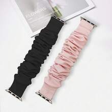 2pcs Solid Color Elastic Soft Hair Tie Band, Compatible With Apple Watch Band 49/45/44/42/41/40/38mm, Compatible With IWatch Series Ultra/SE/8/7/6/5/4/3/2/1 - Multicolor - View 4