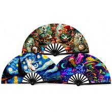 1pc Fairy Tale Fantasy Style Kung Fu Folding Fan, Stage Dance, Daily Outfit, Photography Prop First Choice, Each Fan Pattern Color Position Different, Randomly Sent - Multicolor - View 1