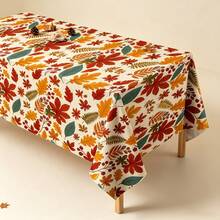 1pc/3pcs Autumn Maple Leaf Theme Disposable Plastic Tablecloth, Full Rich Autumn Leaf Print, Warm Tones Create Autumn Atmosphere, Suitable For Thanksgiving, Autumn Gatherings, Outdoor Dining Table Decor 137*274cm - Multicolor - View 2
