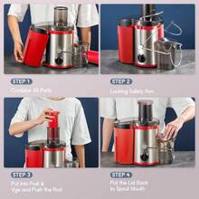 QCen Powerful Centrifugal Juicer, 500W, With Wide Mouth 3" Feed Chute For Fruits & Vegetables – Easy To Clean, Stainless Steel, Red, Ideal For Everyday Juicing And Fast Morning Drinks - 紅色 - 查看 5