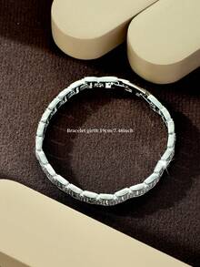 1pc Korean Style Elegant Layered Segmented Full Zirconia Silver Bracelet, Minimalist Chic Design, Suitable For Best Friends Afternoon Tea And Daily Wear Jewelry - Silver - View 6