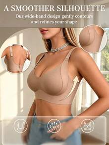 Sujetador sin costuras para mujer - Tirantes ajustables, soporte inalámbrico, adecuado para uso diario, tela súper suave y transpirable, ropa de primavera para mujer, sujetador de lencería cómodo - Caqui - Ver 6