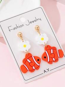 1 Pair Summer Beach Vacation Cute Clownfish Design Fashion Dangle Earrings, Suitable As Party And Vacation Gift - one-size - View 3