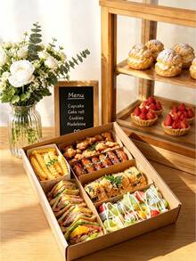 One And A Half Rectangular Plastic Paper Boxes, With Lids And Transparent Windows, Versatile In Use, Suitable For Storing And Packaging Fried Chicken, Pizza, Sandwiches, Fruits. Suitable For Picnics, Camping, Outdoor Activities, Parties, Birthdays. - Brown - View 11