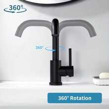 Schwarze Edelstahl-Mischbatterie mit 360°-Schwenkfunktion und Einhebel, Waschtischarmatur für die moderne Badrenovierung – ideal für Shampoo-Stationen in Friseursalons sowie für den Einsatz in minimalistischen privaten und gewerblichen Sanitärräumen - Schwarz - Übersicht 3