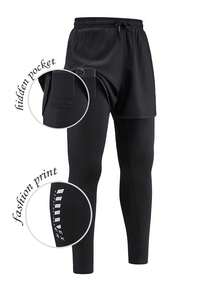 mulinsen Men's 2-In-1 Running Compression Shorts Layered Design Elastic Quick-Dry Training Tight Pants - Black - View 6