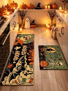 1/2pcs Halloween Vintage Skeleton Design Diatomaceous Earth Bath Mat, Super Absorbent, Non-Slip, Perfect For Bathroom, Kitchen And Dining Room, Quick Drying, Machine Washable, Perfect Gift For Home Decor And Bathroom Mat - Multicolor - View 2