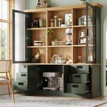 Tall Kitchen Cabinet With 6 Large Drawers, Glass Doors, Anti-Tip Device, And Metal Rails, 140x185 Cm, Storage Cabinet For Kitchen And Dining Room - 綠色 - 查看 2