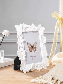 1PC European Style 3D Butterfly Photo Frame, French Luxury Embossed Resin Picture Frame, Rectangular Desktop Photo Display, INS Style Art Decor Frame, Vertical Photo Frame, Baroque Decorative Frame, Romantic Wedding Display Frame, Home Soft Decor Ornament, Cream Style Photo Display Frame, Craft Photo Frame, Suitable For Wedding Room Frame, Desktop Display Of Portraits, Family Photos, Dressing Table, Desk, Entryway Console Table Display Photo Frame, Birthday, Housewarming Gift Photo Frame, Photography Frame - Gold - View 6