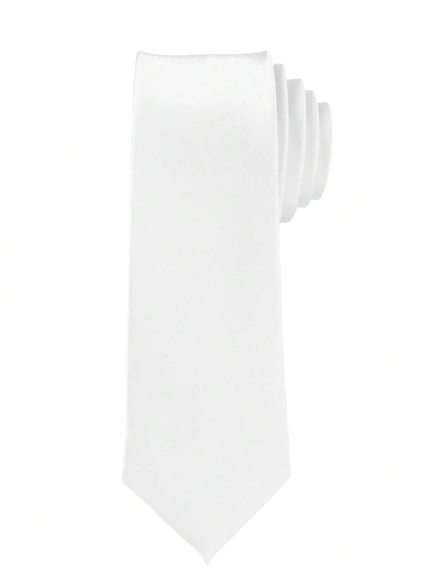 1PC Men's Solid Color Tie, Business Formal Narrow Tie (4cm) - White - View 1